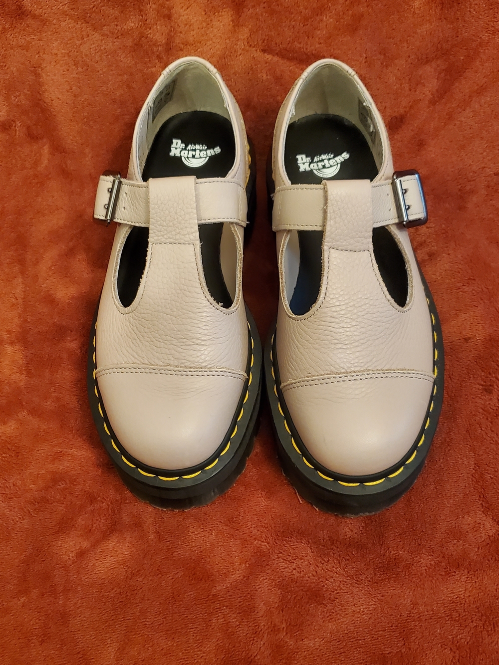 Dr. Martens Beige Soft Leather T‑Bar Mary Jane Shoes